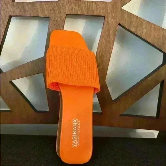 OYOANGLE  Single Band Square Open Toe Slide Sandals Summer Slip on Flat Sandals - Picture 3 of 7